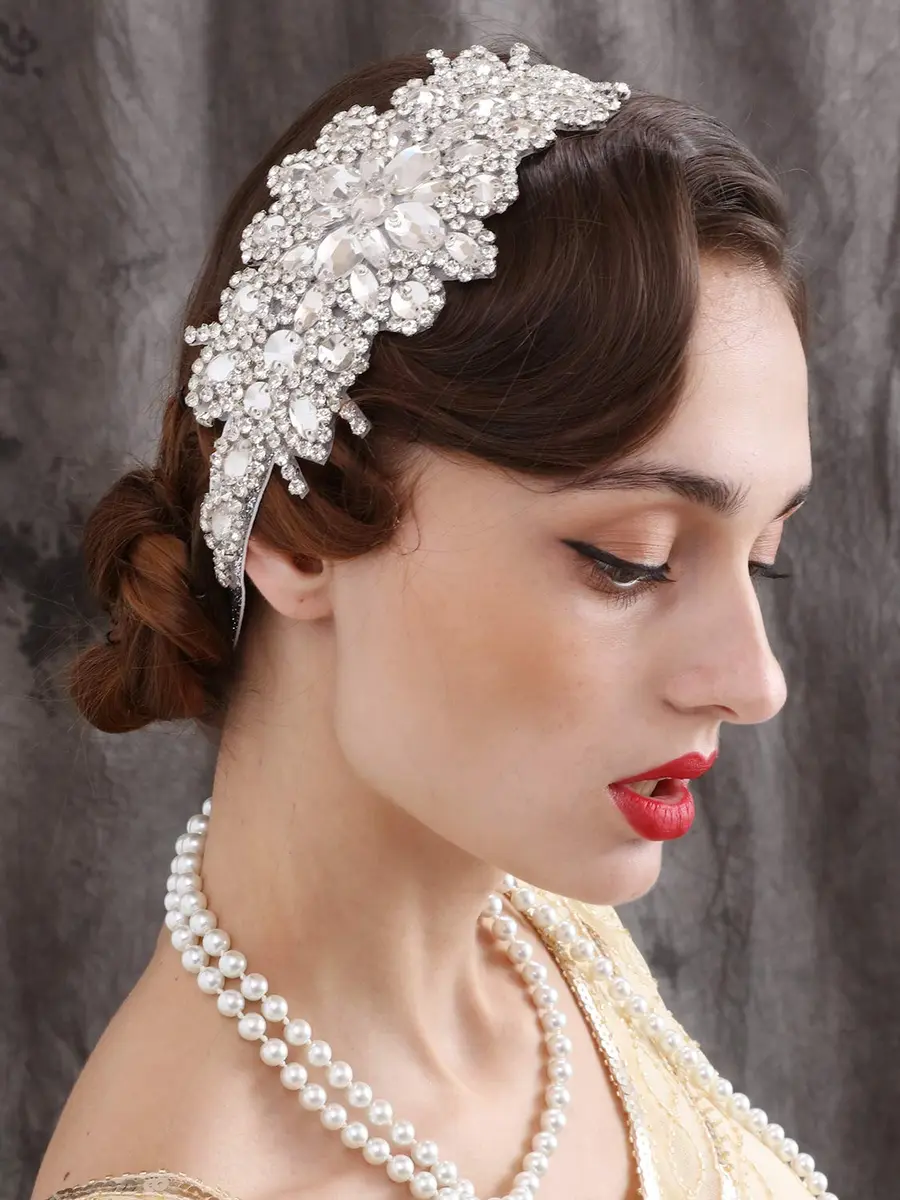SWEETV Rhinestone Flapper Headband-Elastic 1920s Headpiece, Great Gatsby Hair Accessories for Women | Vintage Rhinestone Headband for Women - view 2