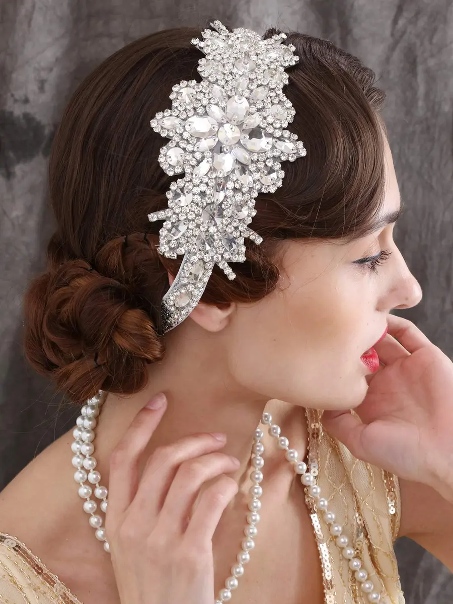 SWEETV Rhinestone Flapper Headband-Elastic 1920s Headpiece, Great Gatsby Hair Accessories for Women | Vintage Rhinestone Headband for Women - view 3
