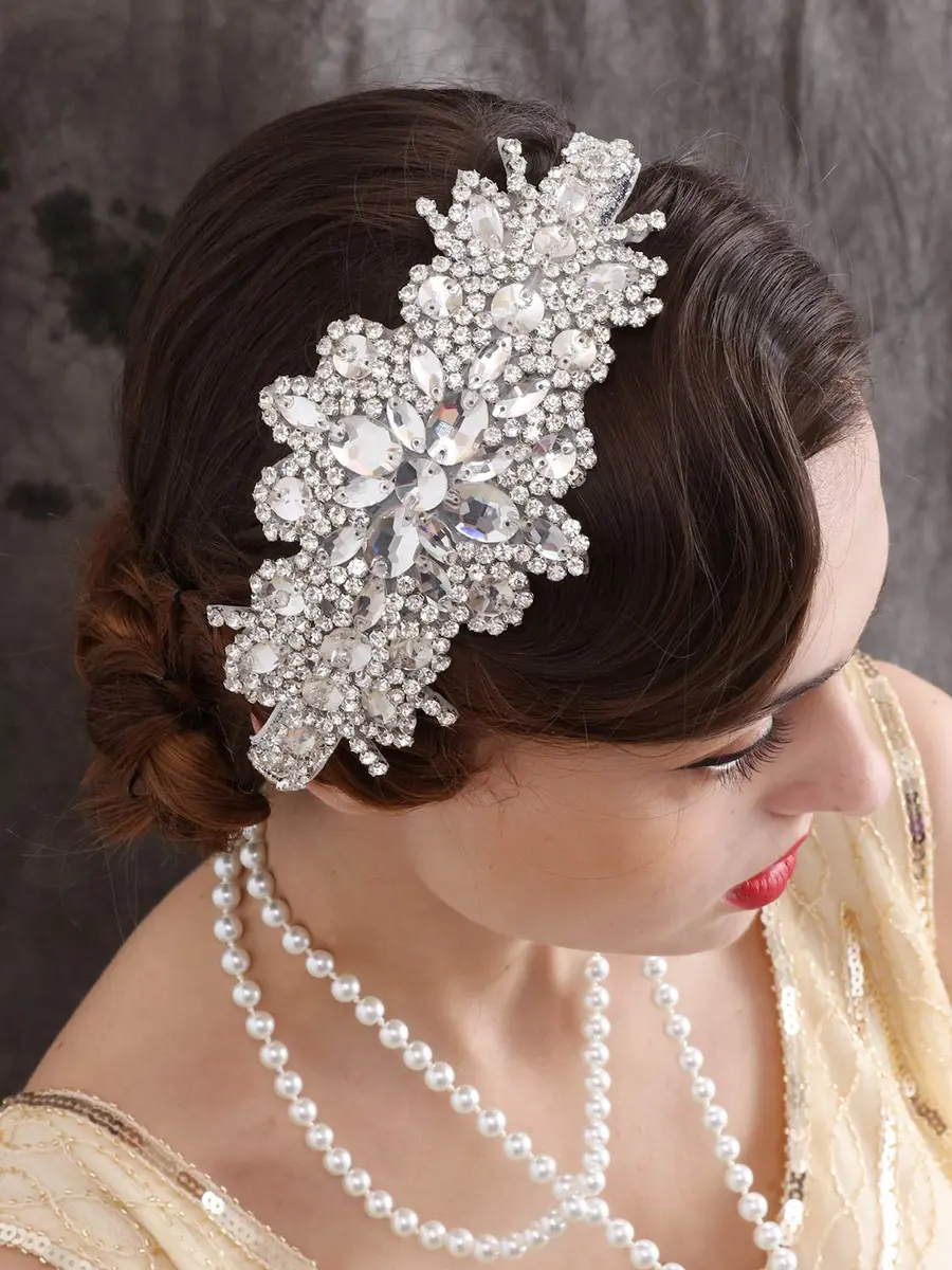 SWEETV Rhinestone Flapper Headband-Elastic 1920s Headpiece, Great Gatsby Hair Accessories for Women | Vintage Rhinestone Headband for Women - view 4