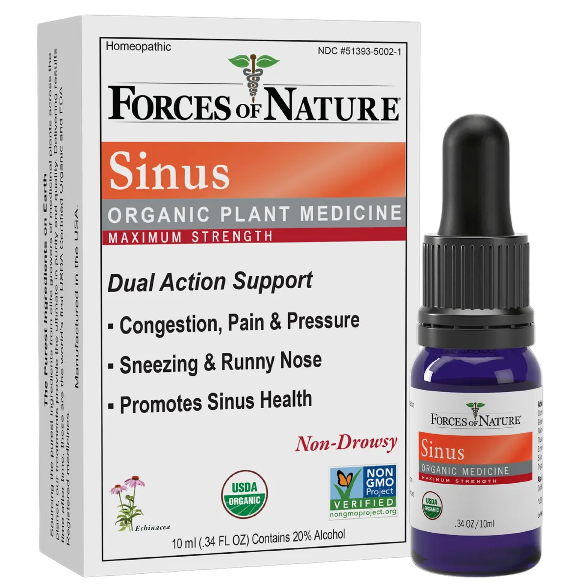 Forces of Nature Sinus Relief Nasal Decongestant 10ml | Organic Homeopathic Sinus Medicine - main product image