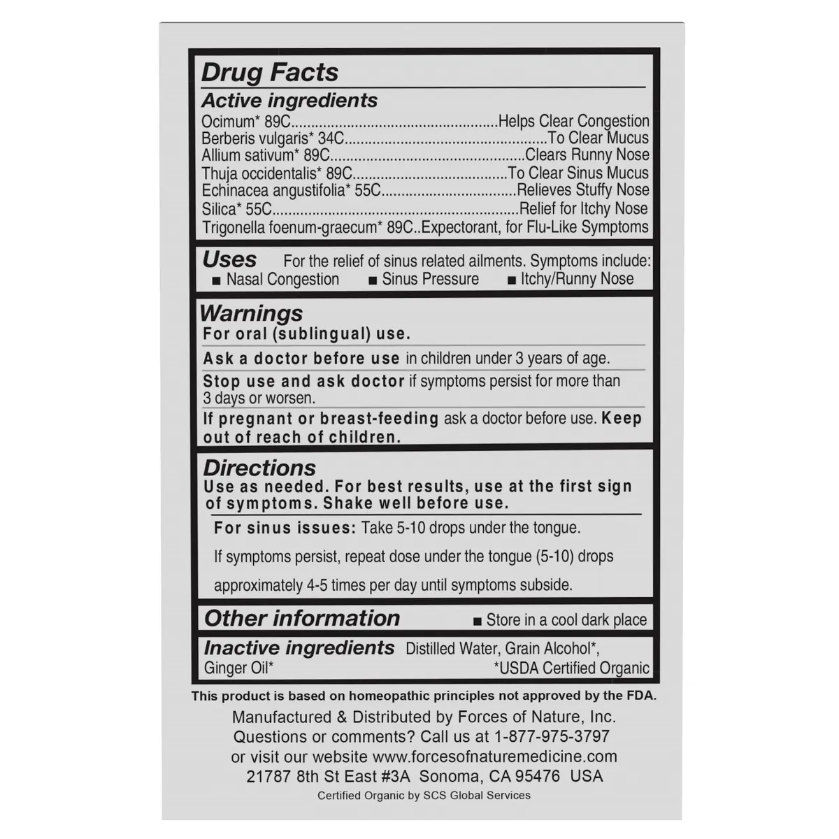 Forces of Nature Sinus Relief Nasal Decongestant 10ml | Organic Homeopathic Sinus Medicine - view 3