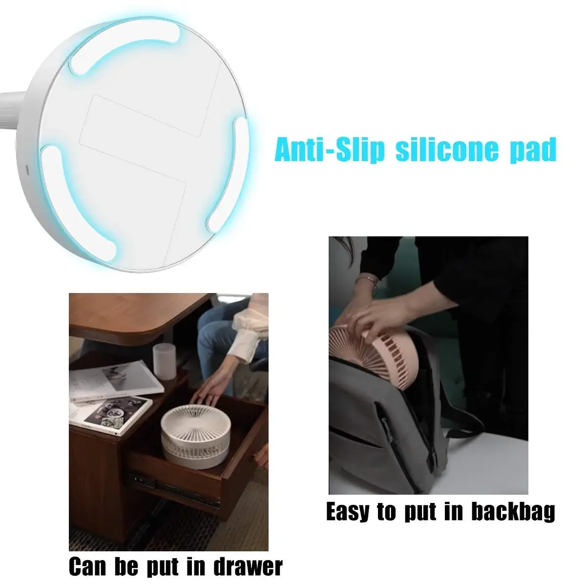 AICase Folding Portable Telescopic Floor/USB Desk Fan with 7200mAh Battery | 4 Speeds, 39.3" Height, 40dB Quiet Operation - view 5