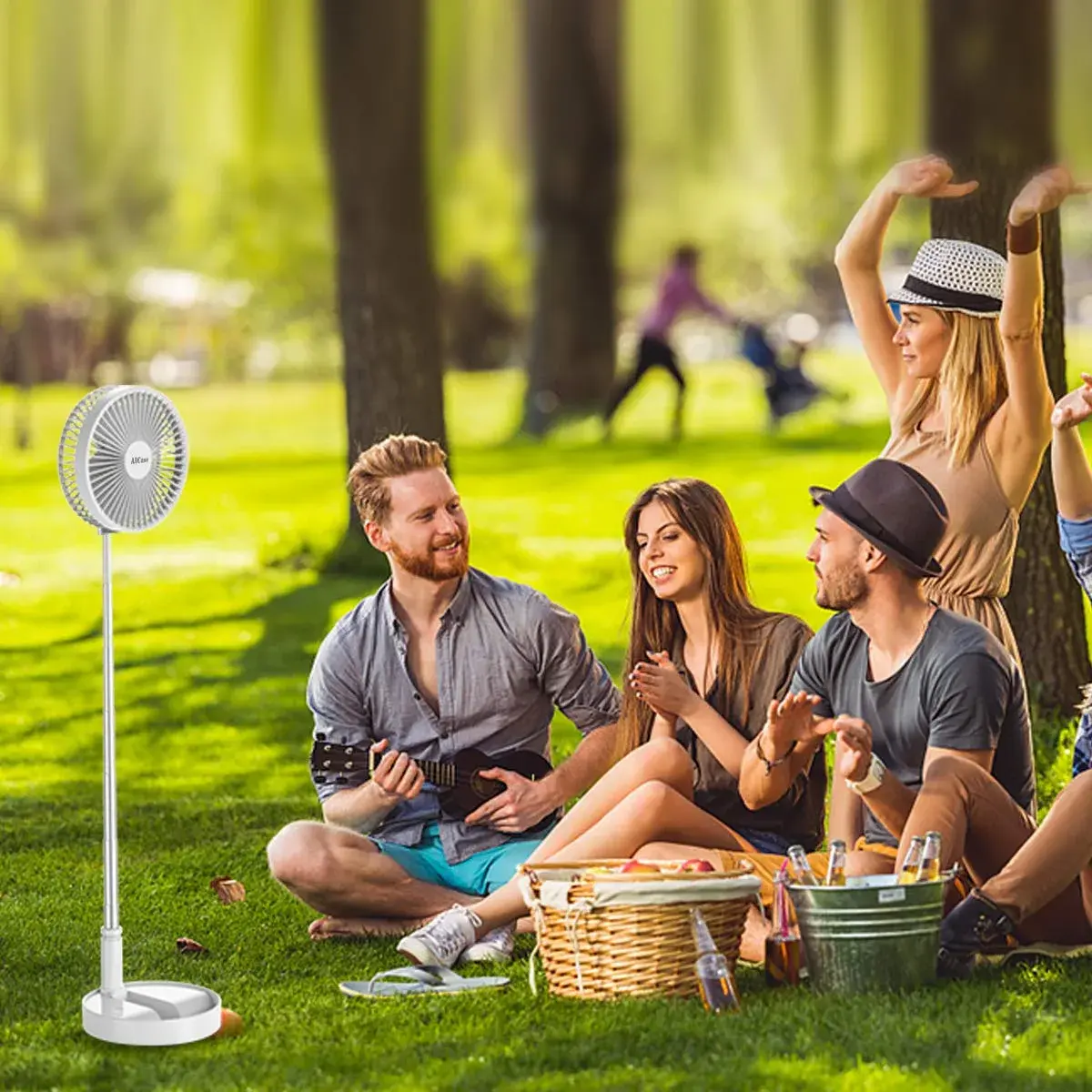 AICase Folding Portable Telescopic Floor/USB Desk Fan with 7200mAh Battery | 4 Speeds, 39.3" Height, 40dB Quiet Operation - view 6