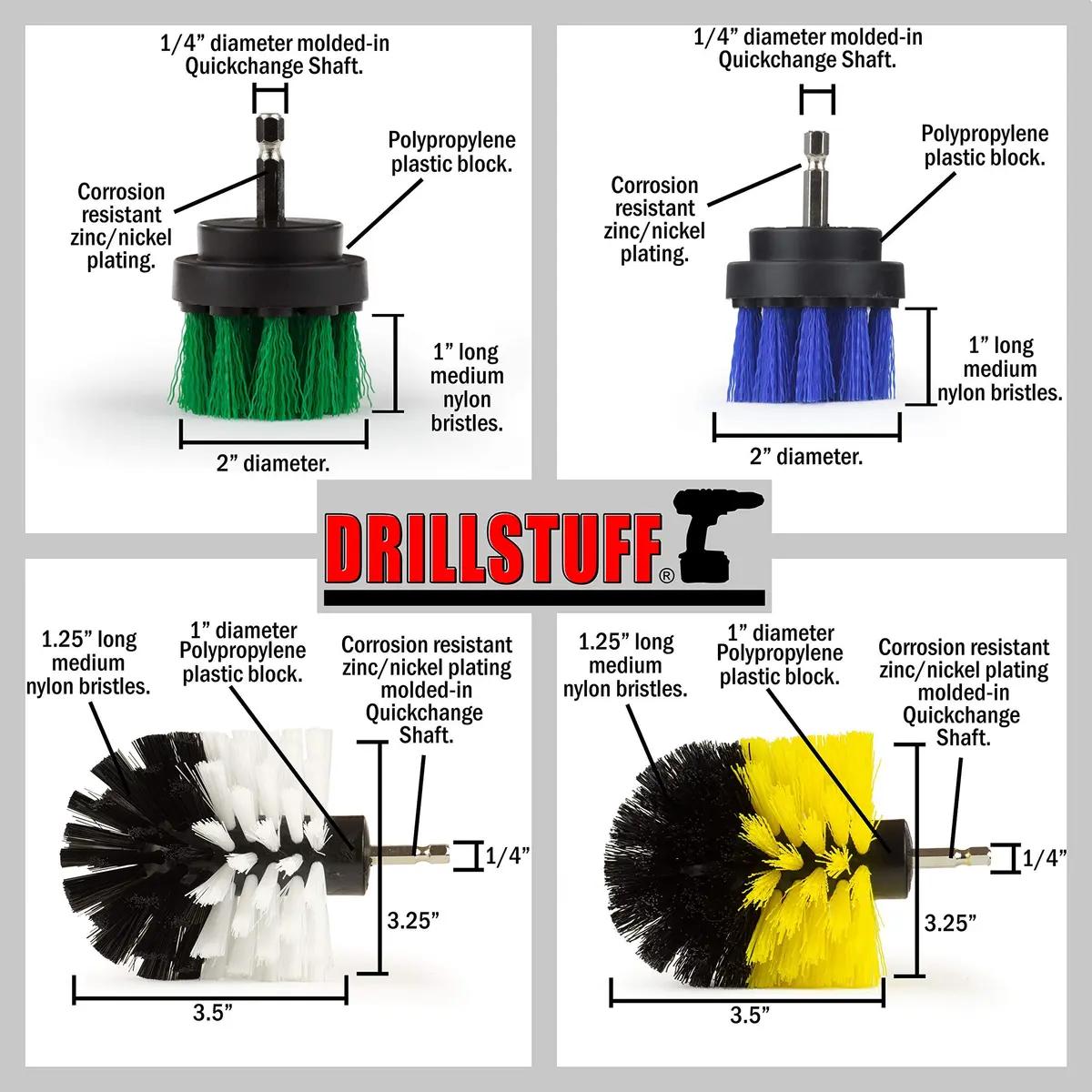 Drillstuff Cleaning Brushes for Cordless Drill | 4-Piece Power Scrubber Kit for Home & Auto (Small Round, 2-3.5 inch) - view 5