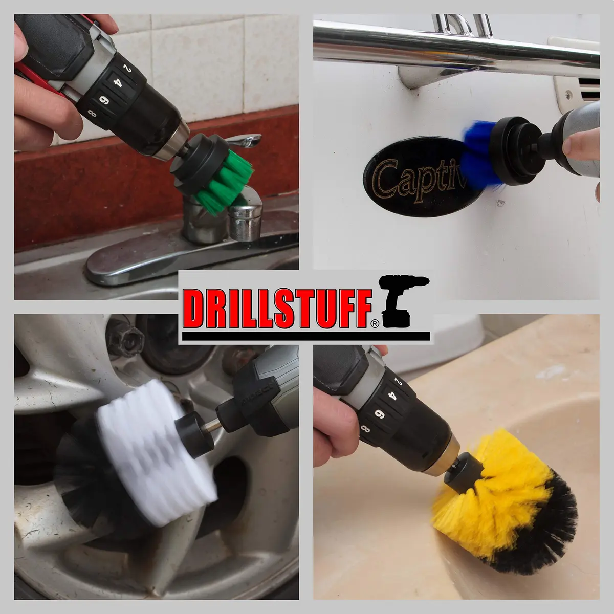 Drillstuff Cleaning Brushes for Cordless Drill | 4-Piece Power Scrubber Kit for Home & Auto (Small Round, 2-3.5 inch) - view 2