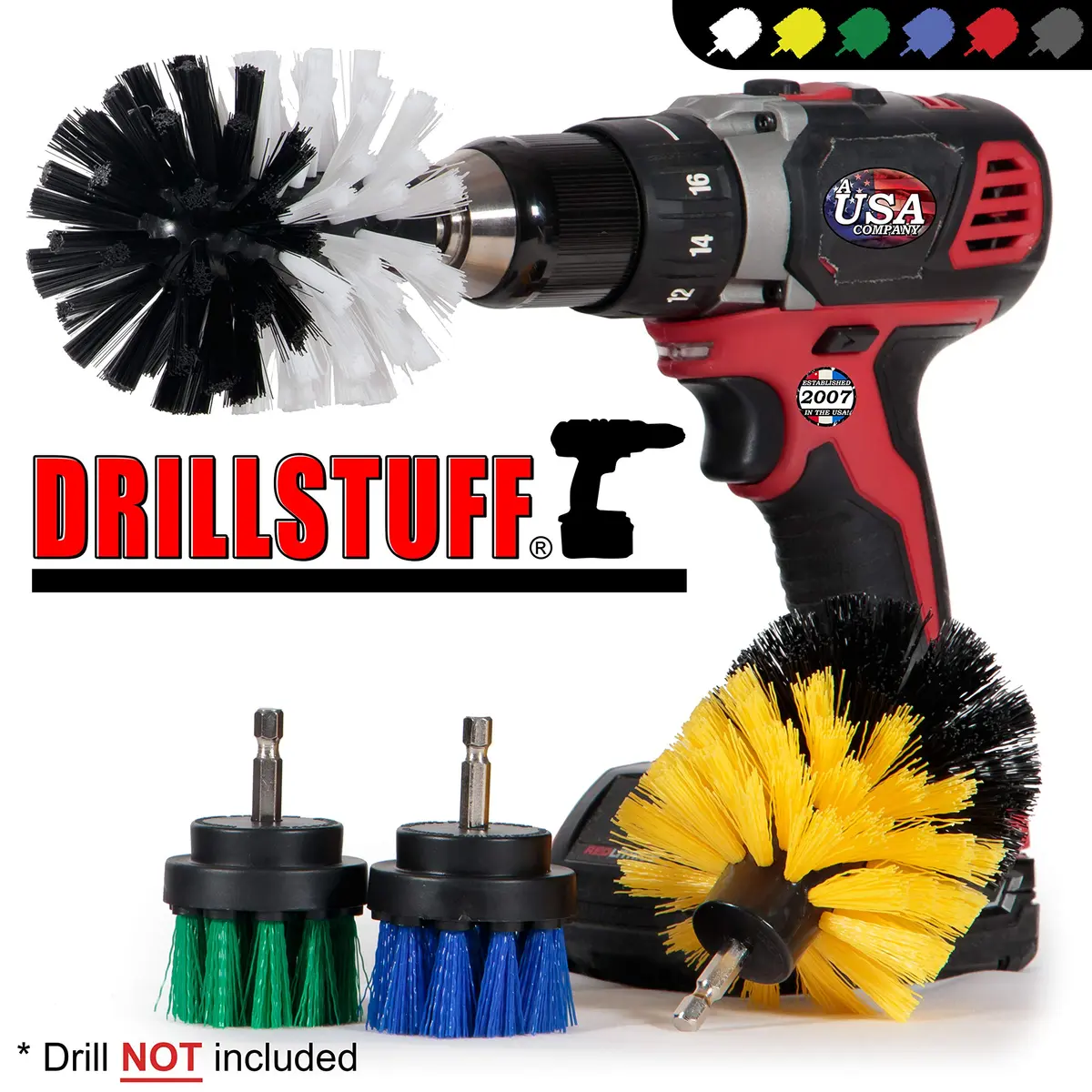 Drillstuff Cleaning Brushes for Cordless Drill | 4-Piece Power Scrubber Kit for Home & Auto (Small Round, 2-3.5 inch) - view 4