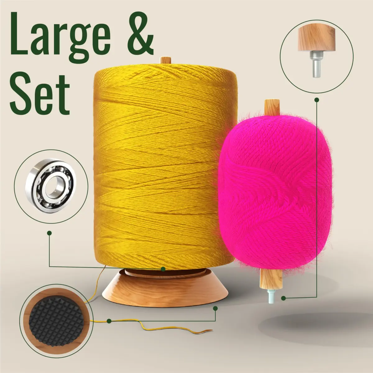 BarvA Yarn Holder Set 22 Lb Capacity with Extra Spindle | Smooth Bearing Spinner & Anti Slip Pads for Stability | European Wood Crochet Accessories & Fiber Crafts Pro Tools (Natural, X-Large) - view 6