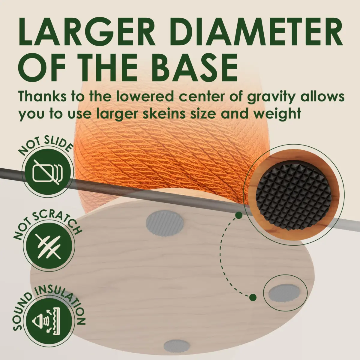 BarvA Yarn Holder Set 22 Lb Capacity with Extra Spindle | Smooth Bearing Spinner & Anti Slip Pads for Stability | European Wood Crochet Accessories & Fiber Crafts Pro Tools (Natural, X-Large) - view 4