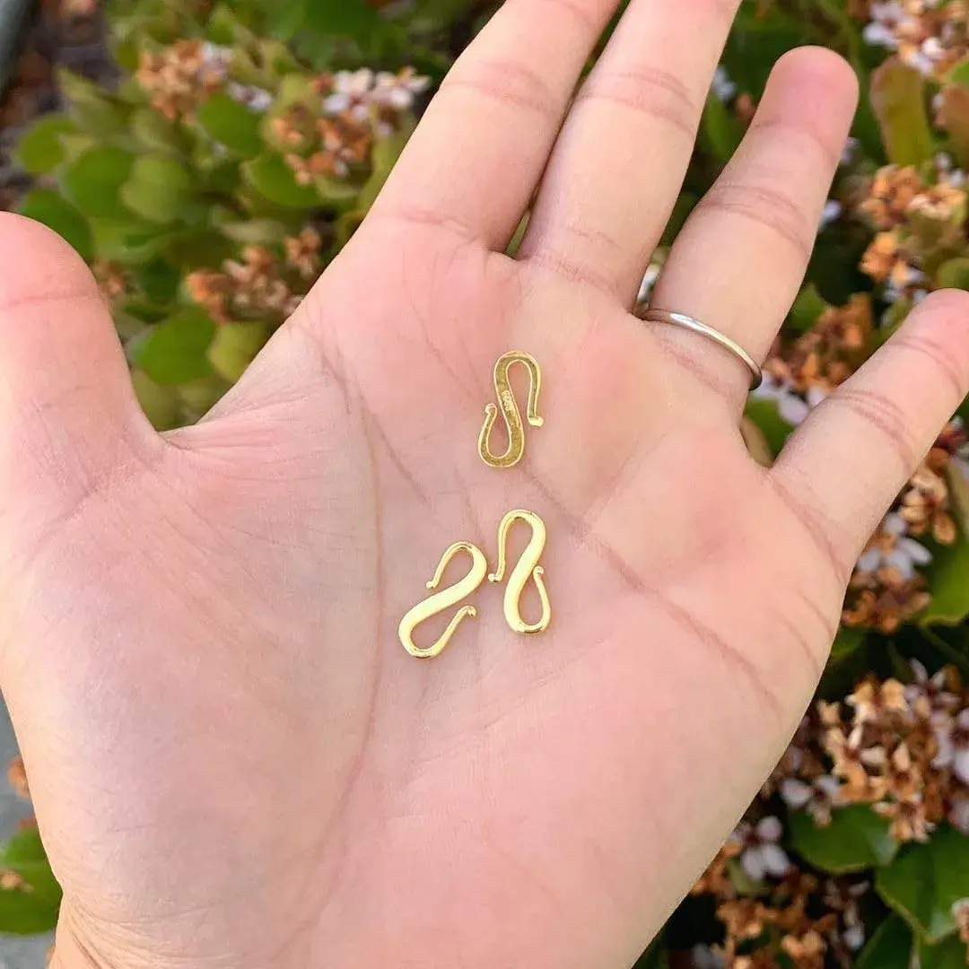 Adabele 18k Yellow Gold Plated Sterling Silver S Hooks Clasp 15mm (5-Pack) | Hypoallergenic Jewelry Findings - view 2