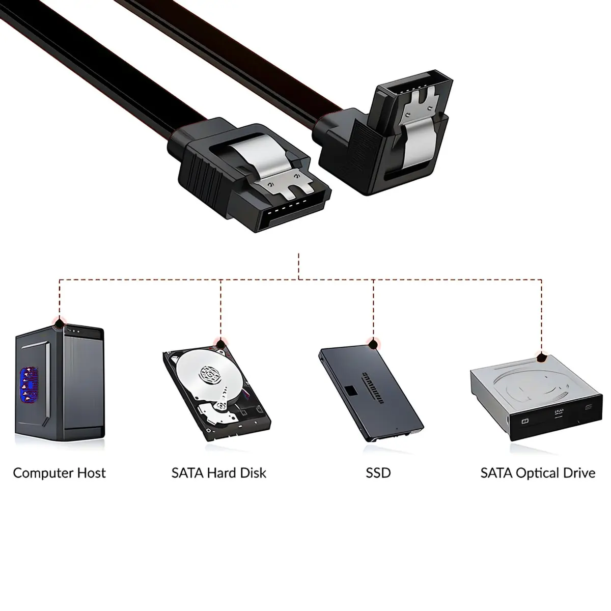 JacobsParts SATA Cable 5 Pack 18 Inch SATA III 6Gbps Right Angle Locking Latch Black - view 4