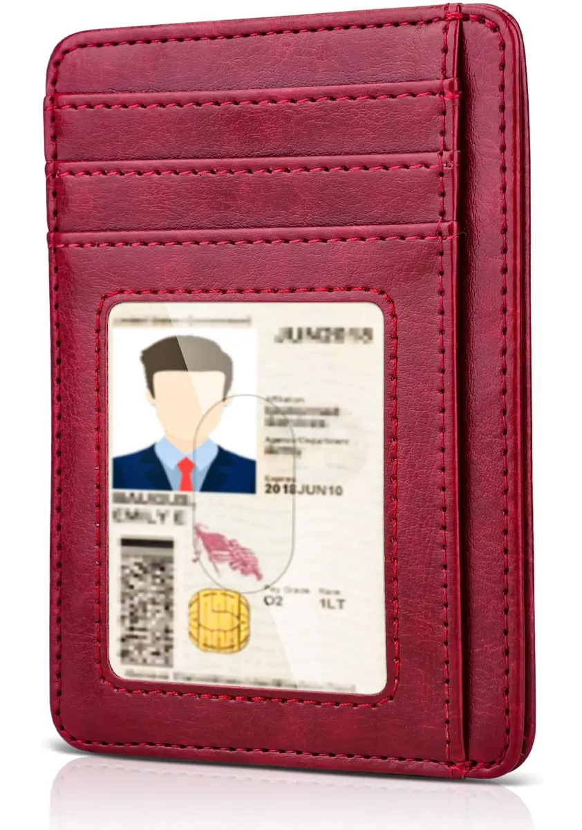 Teskyer Slim Minimalist Wallet for Men, RFID Credit Card Holder, Wine Red | Ultra Slim Front Pocket Design, 8 Card Slots, RFID Protection - main product image