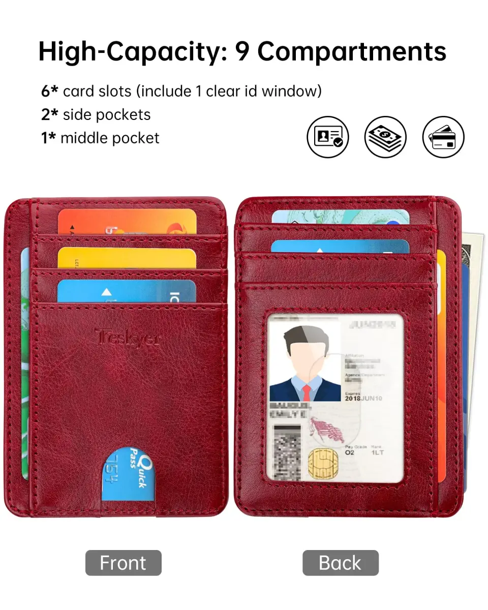 Teskyer Slim Minimalist Wallet for Men, RFID Credit Card Holder, Wine Red | Ultra Slim Front Pocket Design, 8 Card Slots, RFID Protection - view 5