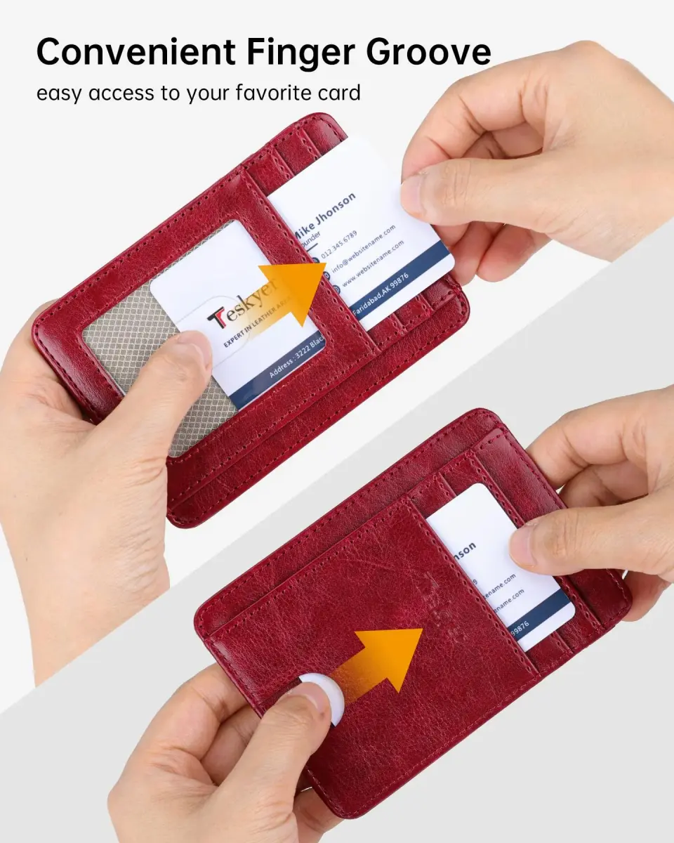 Teskyer Slim Minimalist Wallet for Men, RFID Credit Card Holder, Wine Red | Ultra Slim Front Pocket Design, 8 Card Slots, RFID Protection - view 6