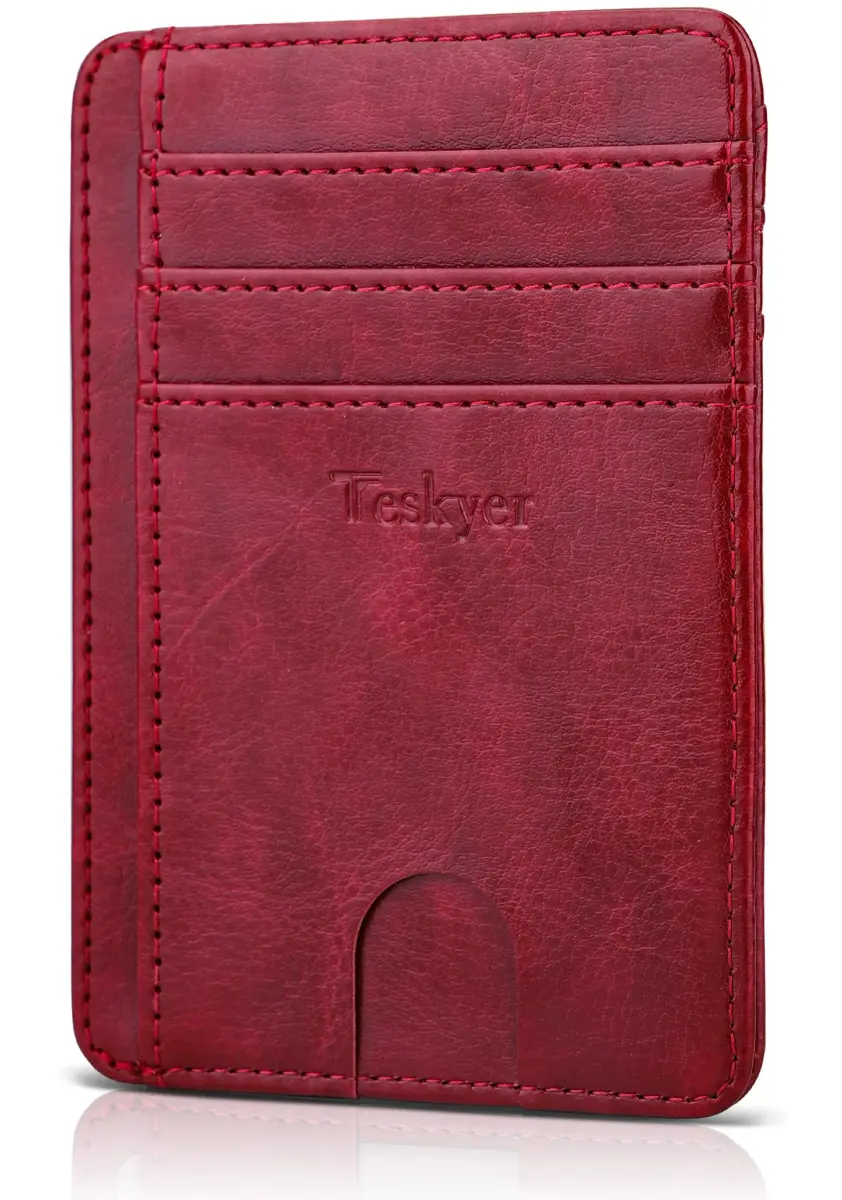 Teskyer Slim Minimalist Wallet for Men, RFID Credit Card Holder, Wine Red | Ultra Slim Front Pocket Design, 8 Card Slots, RFID Protection - view 2
