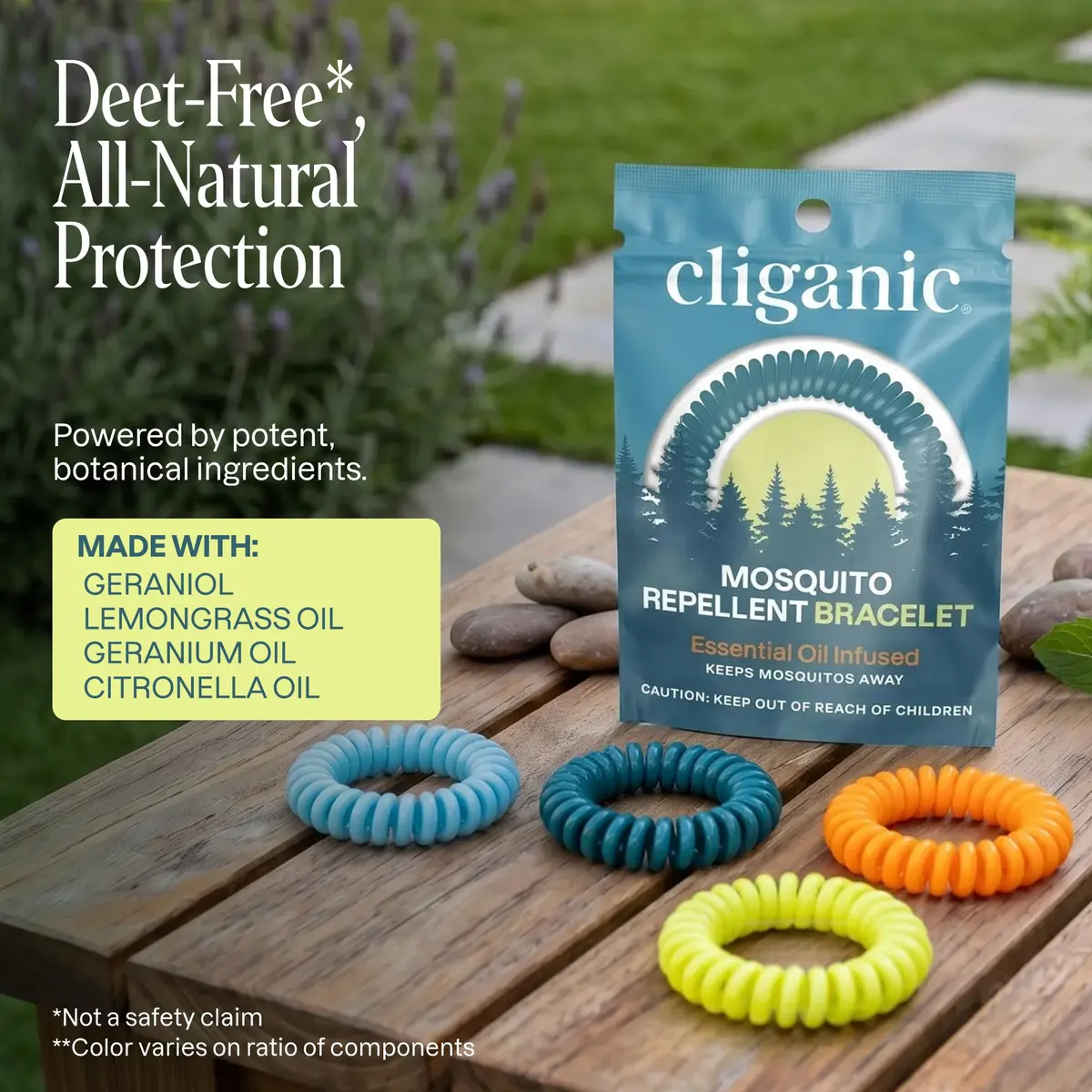 Cliganic Natural Mosquito Repellent Bracelets 20 Pack | DEET-Free, Plant-Based Essential Oils, Individually Wrapped - view 6