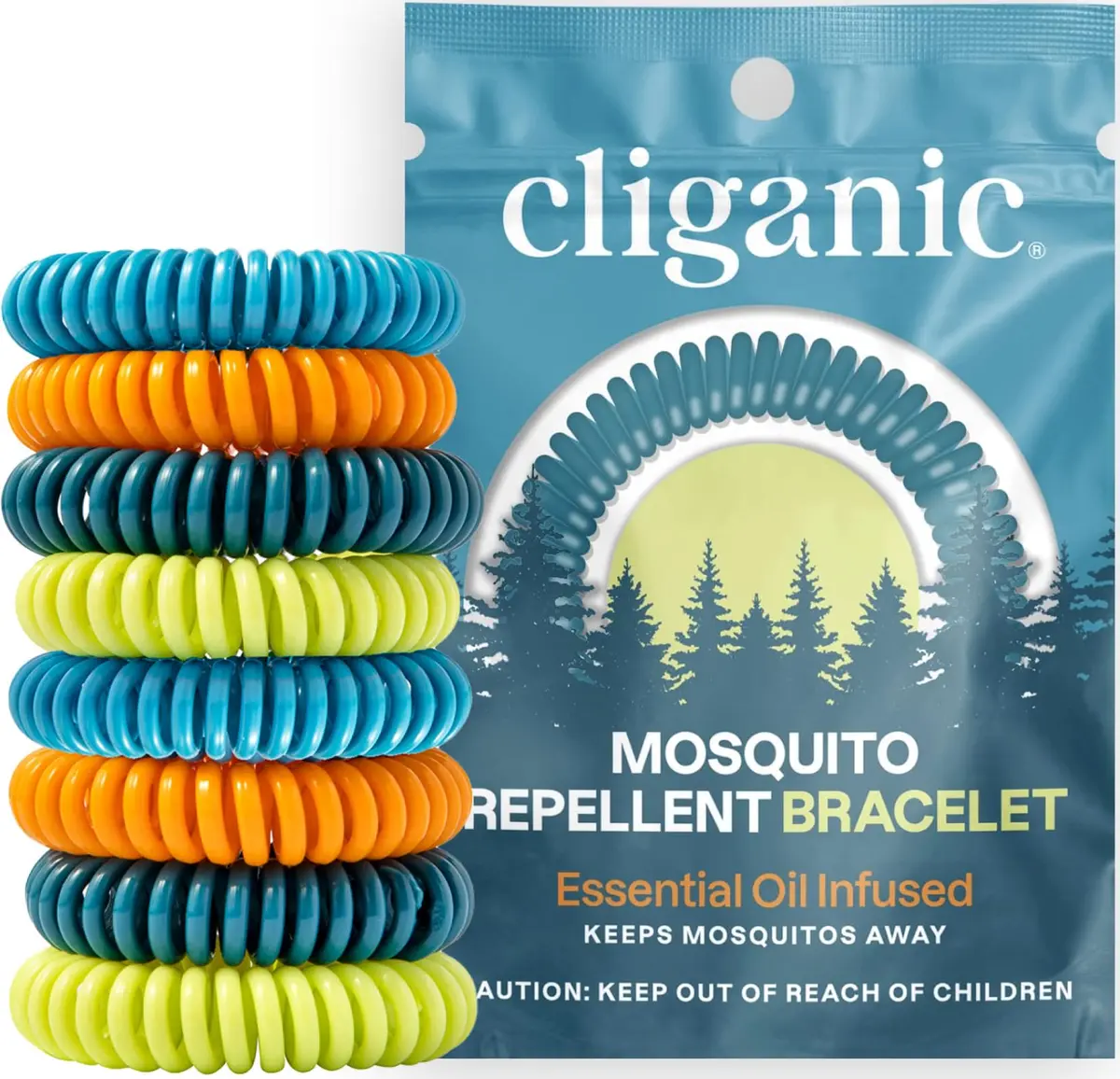 Cliganic Natural Mosquito Repellent Bracelets 20 Pack | DEET-Free, Plant-Based Essential Oils, Individually Wrapped - main product image