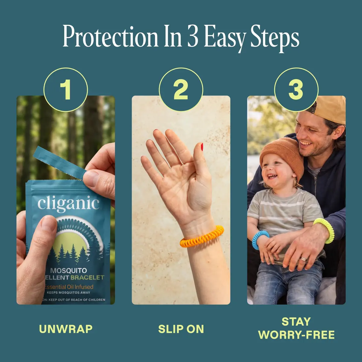 Cliganic Natural Mosquito Repellent Bracelets 20 Pack | DEET-Free, Plant-Based Essential Oils, Individually Wrapped - view 7