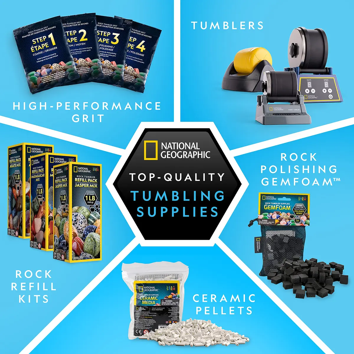 Blue Marble National Geographic Rock Tumbler Refill Kit with 1 Lb. Rough Agate | Agate Mix, All Seasons, 8oz - view 6