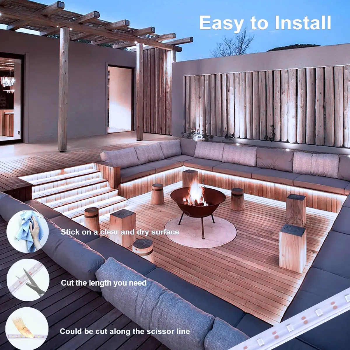 echosari White Solar Strip Lights Outdoor Waterproof 16.4Ft (5m) 320 LED with Remote & Timer | IP65 Rated for Pathways & Gardens - view 5