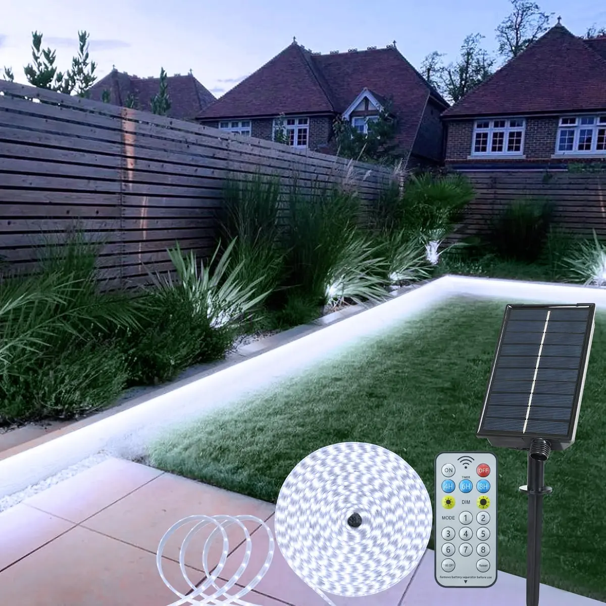echosari White Solar Strip Lights Outdoor Waterproof 16.4Ft (5m) 320 LED with Remote & Timer | IP65 Rated for Pathways & Gardens - main product image