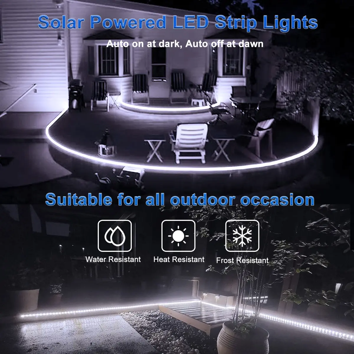 echosari White Solar Strip Lights Outdoor Waterproof 16.4Ft (5m) 320 LED with Remote & Timer | IP65 Rated for Pathways & Gardens - view 3