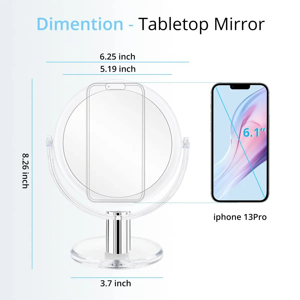 Fabuday Magnifying Makeup Mirror 10x Magnification | 16.3 cm (6.4 in) Double-Sided Tabletop Vanity Mirror - view 6