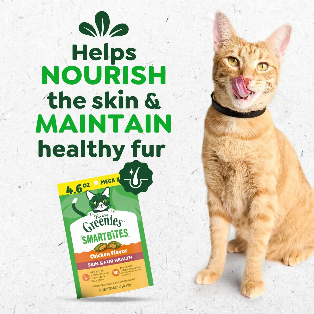 Greenies Feline Smartbites Skin & Fur Health Cat Treats, Chicken, 4.6 oz (130 g) | Vet-Designed with Omega-3s for Healthy Skin - view 2