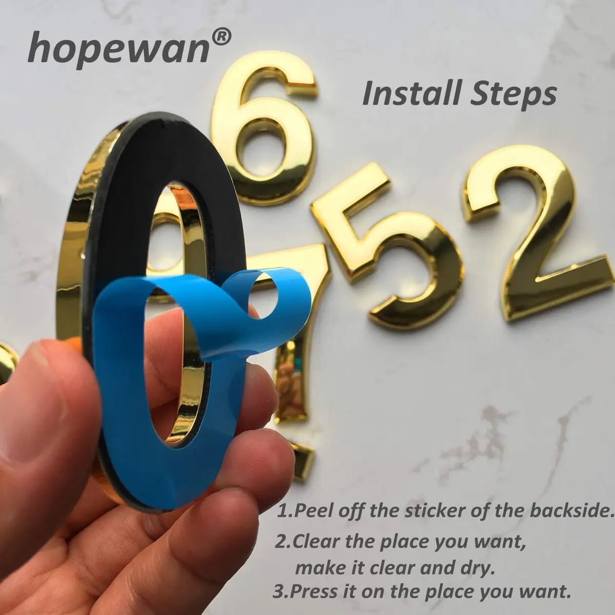 HopeWan Gold Signage Signage in India | Raised 3D Door Numbers 2-3/4IN High - view 4