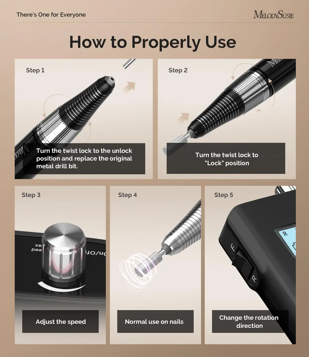 MelodySusie Nail Drill SC320H | Rechargeable, 30,000 RPM, Cordless, 10-14h Runtime, LED Display, Low Heat, Nail Polishing - view 3