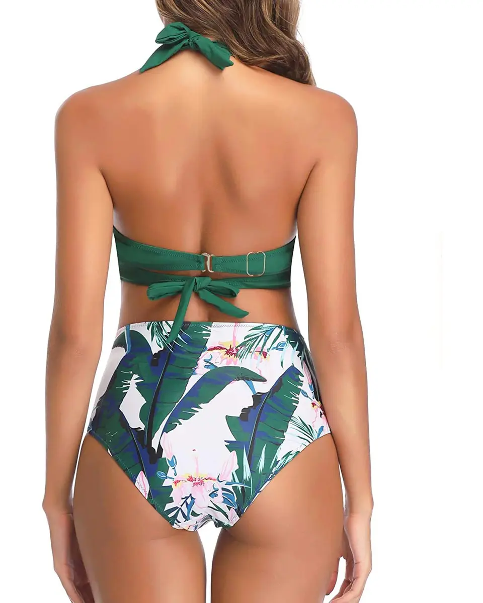 Tempt Me Women Two Piece Swimsuit High Waisted Bikini Green S | Retro Full Coverage Style - view 5
