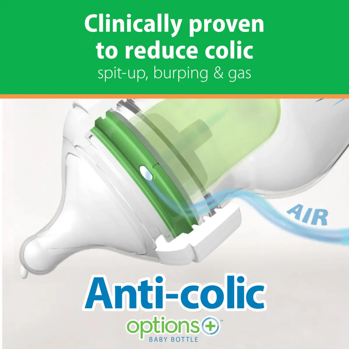 Dr. Brown's Natural Flow Anti-Colic Options+ Wide-Neck Glass Baby Bottle 270ml (9 oz) with Level 1 Slow Flow Nipple | Clinically Proven to Reduce Colic - view 2