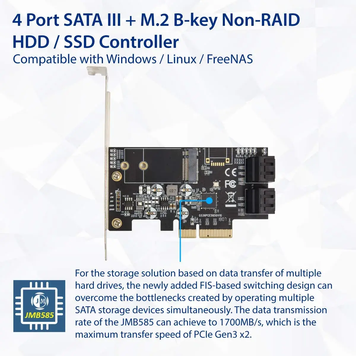 IO CREST SI-PEX40138 4-Port SATA III + M.2 B-Key PCIe x4 Controller Card | 1700MB/s Speed - view 4