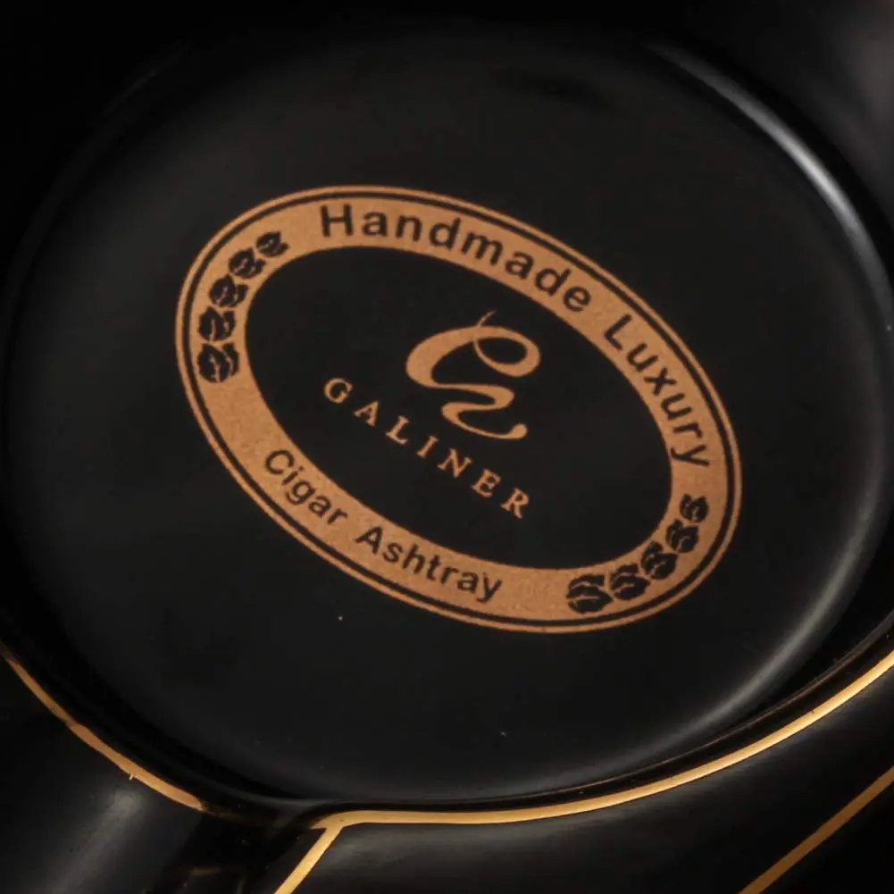 Galiner Ceramic Cigar Ashtray with Golden Line | Portable Outdoor Ashtray for Desktops and Travel - view 5