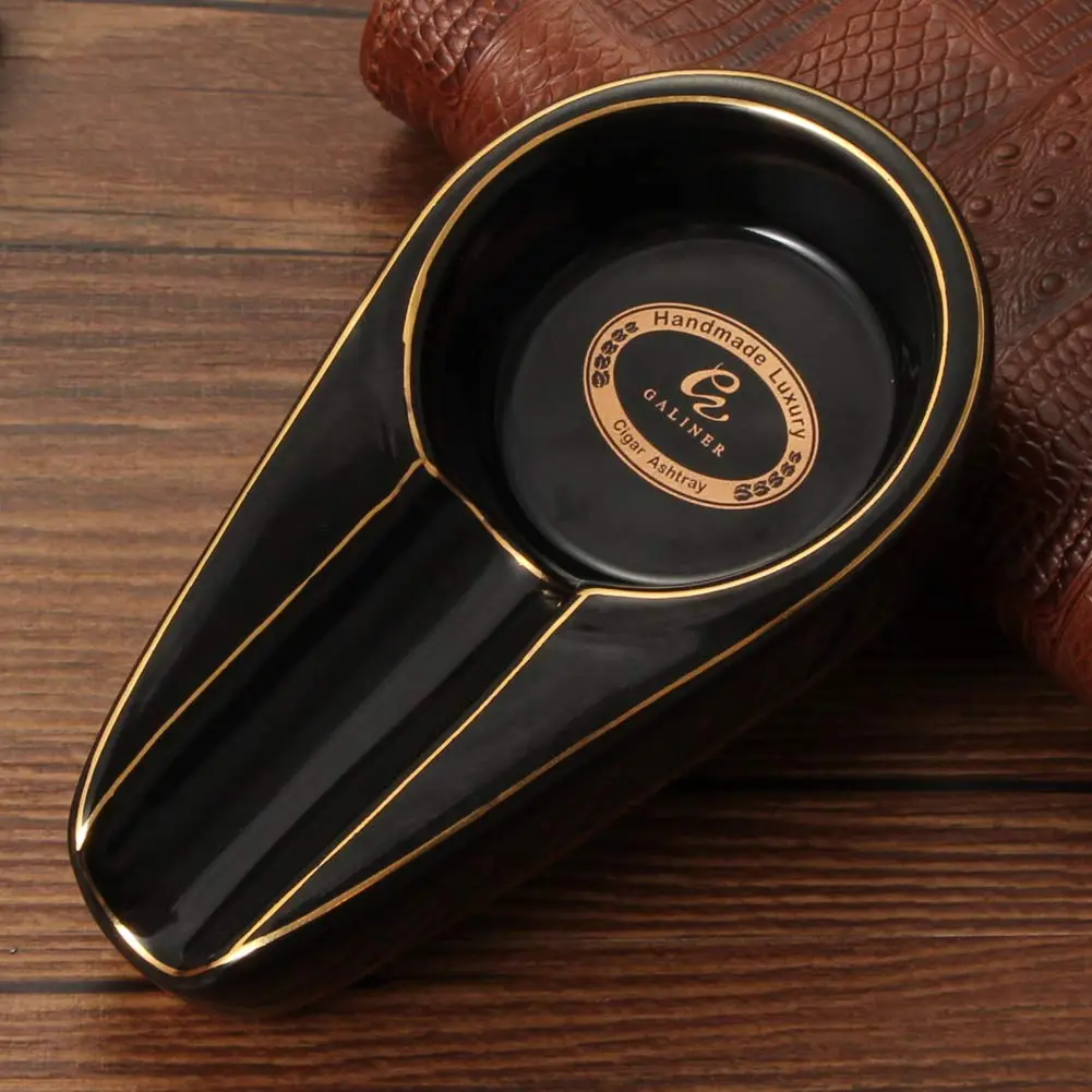 Galiner Ceramic Cigar Ashtray with Golden Line | Portable Outdoor Ashtray for Desktops and Travel - view 3