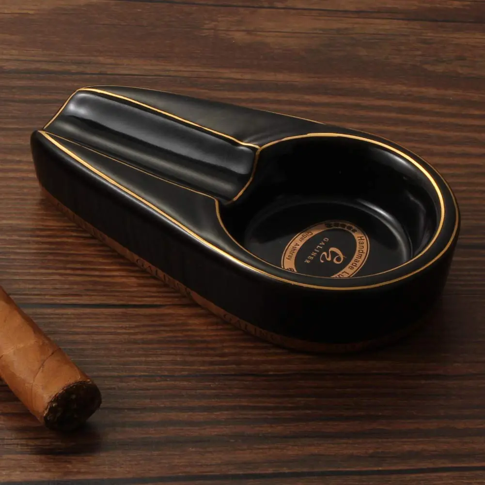 Galiner Ceramic Cigar Ashtray with Golden Line | Portable Outdoor Ashtray for Desktops and Travel - view 4