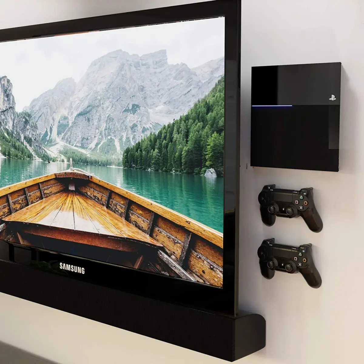 HumanCentric PS4 Slim Wall Mount with Controller Bundle & VESA Mount - Black | Steel Construction, Minimalist Design - view 5