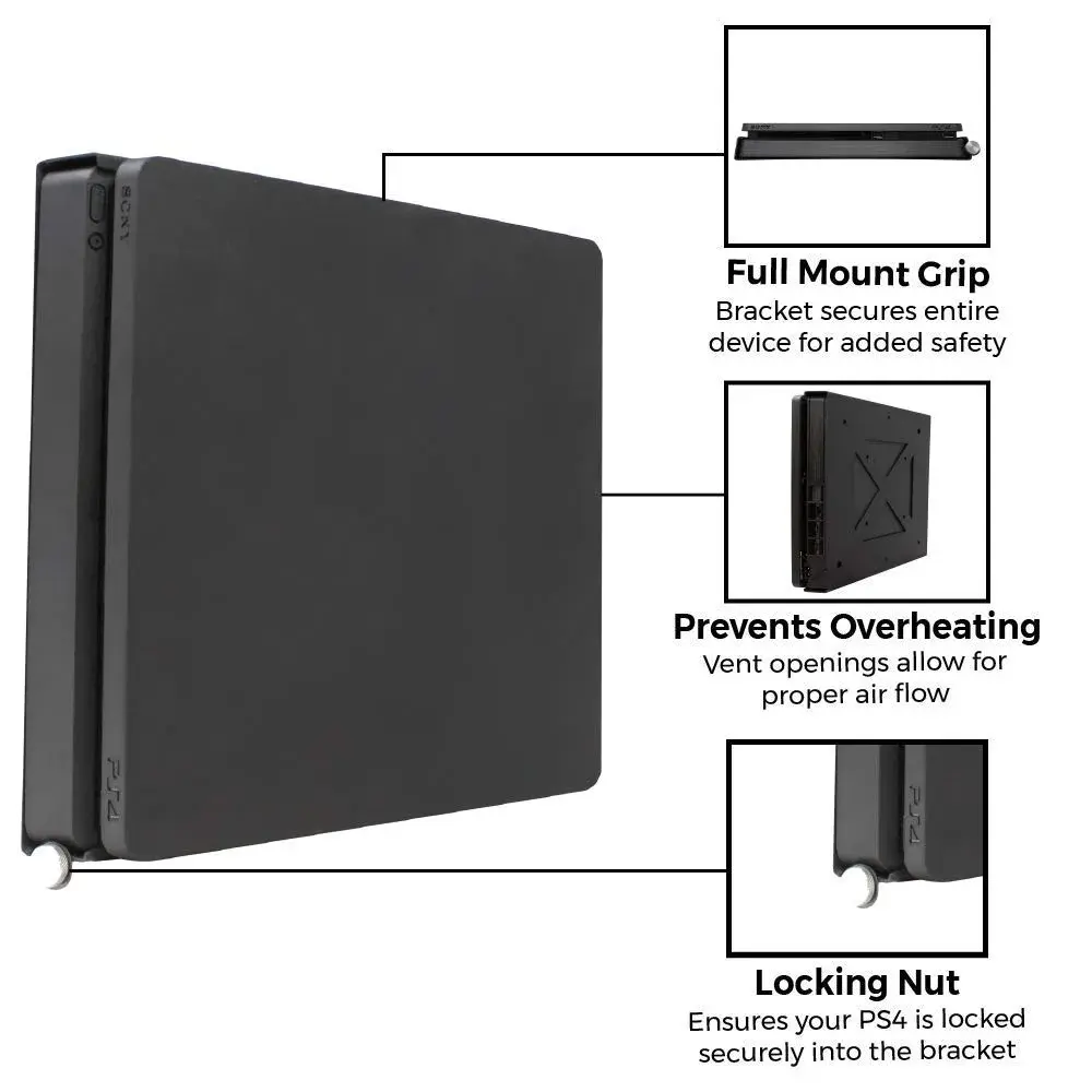 HumanCentric PS4 Slim Wall Mount with Controller Bundle & VESA Mount - Black | Steel Construction, Minimalist Design - view 3