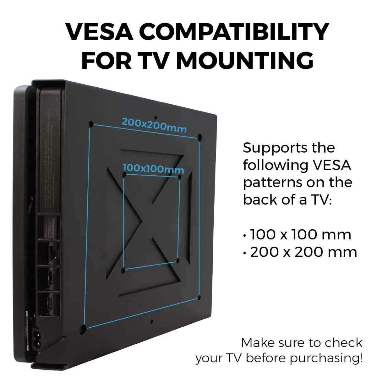 HumanCentric PS4 Slim Wall Mount with Controller Bundle & VESA Mount - Black | Steel Construction, Minimalist Design - view 4