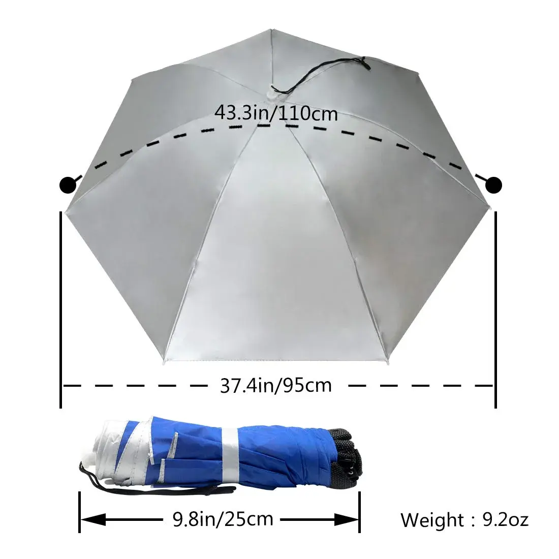 NEW-Vi Fishing Umbrella Hat Silver/Blue (Single Layer) 95cm (37.4") | Hands-Free Sun & Rain Protection - view 5