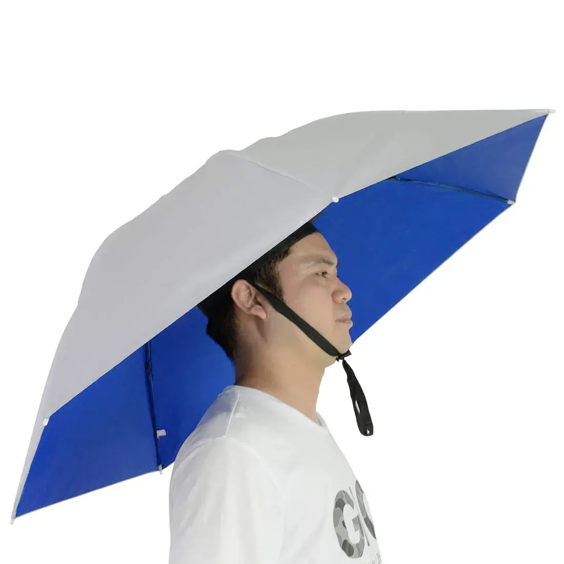 NEW-Vi Fishing Umbrella Hat Silver/Blue (Single Layer) 95cm (37.4") | Hands-Free Sun & Rain Protection - main product image