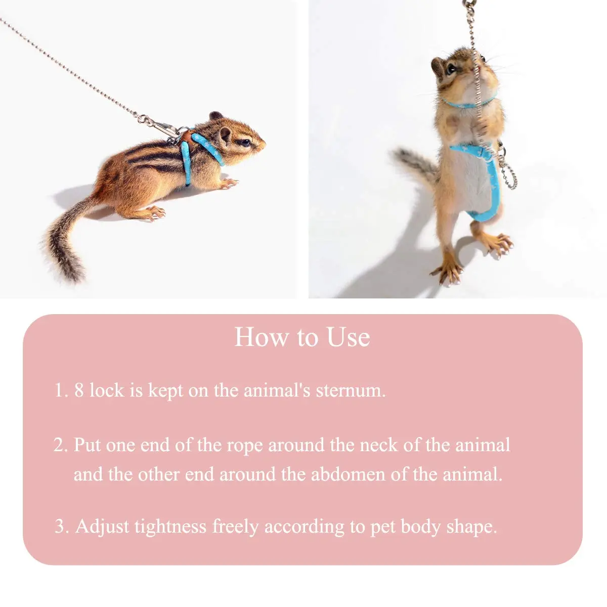 Wontee Adjustable Leash Harness with Bell for Small Animals | Soft Nylon & Metal, Blue, 6-15cm Neck, 8-18cm Chest, 83cm Length - view 5
