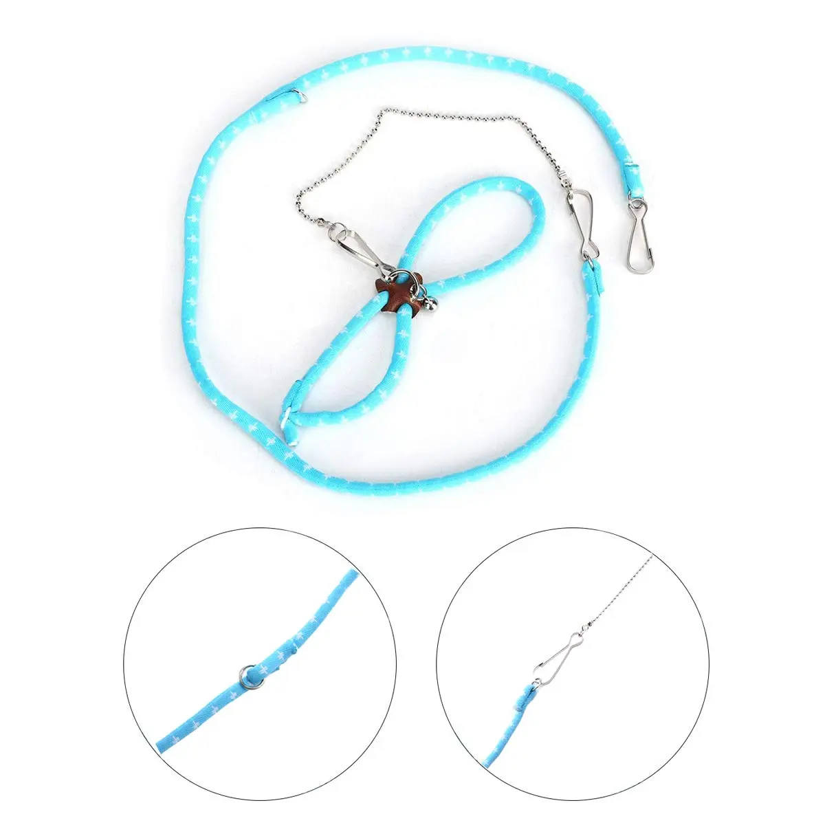 Wontee Adjustable Leash Harness with Bell for Small Animals | Soft Nylon & Metal, Blue, 6-15cm Neck, 8-18cm Chest, 83cm Length - view 2