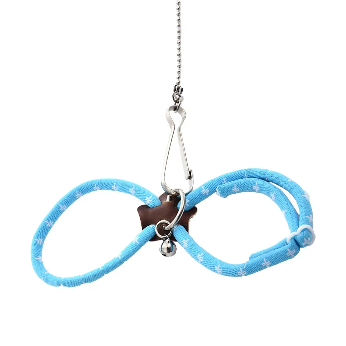 Wontee Adjustable Leash Harness with Bell for Small Animals | Soft Nylon & Metal, Blue, 6-15cm Neck, 8-18cm Chest, 83cm Length - view 4