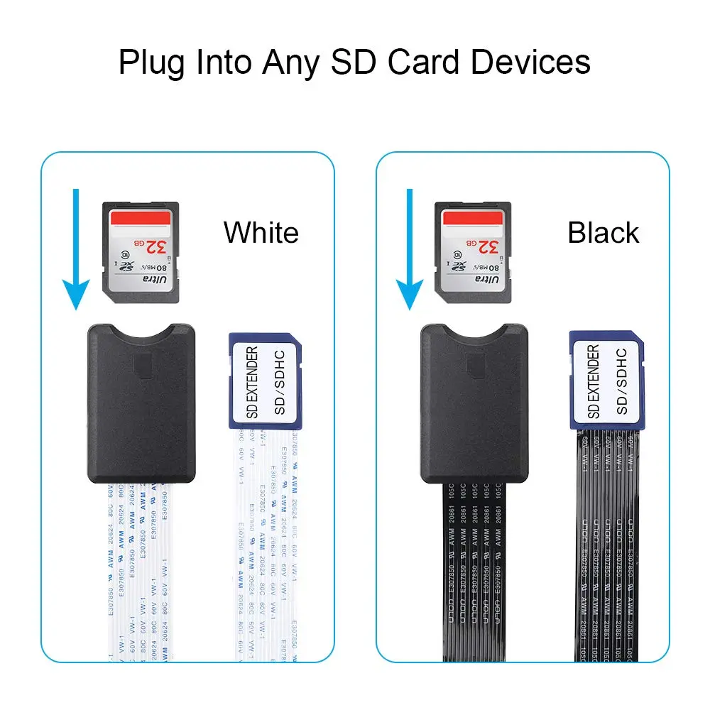 ELECTOP SD to SD Card Extension Cable 17.3 inches | Durable Plastic, White - view 2