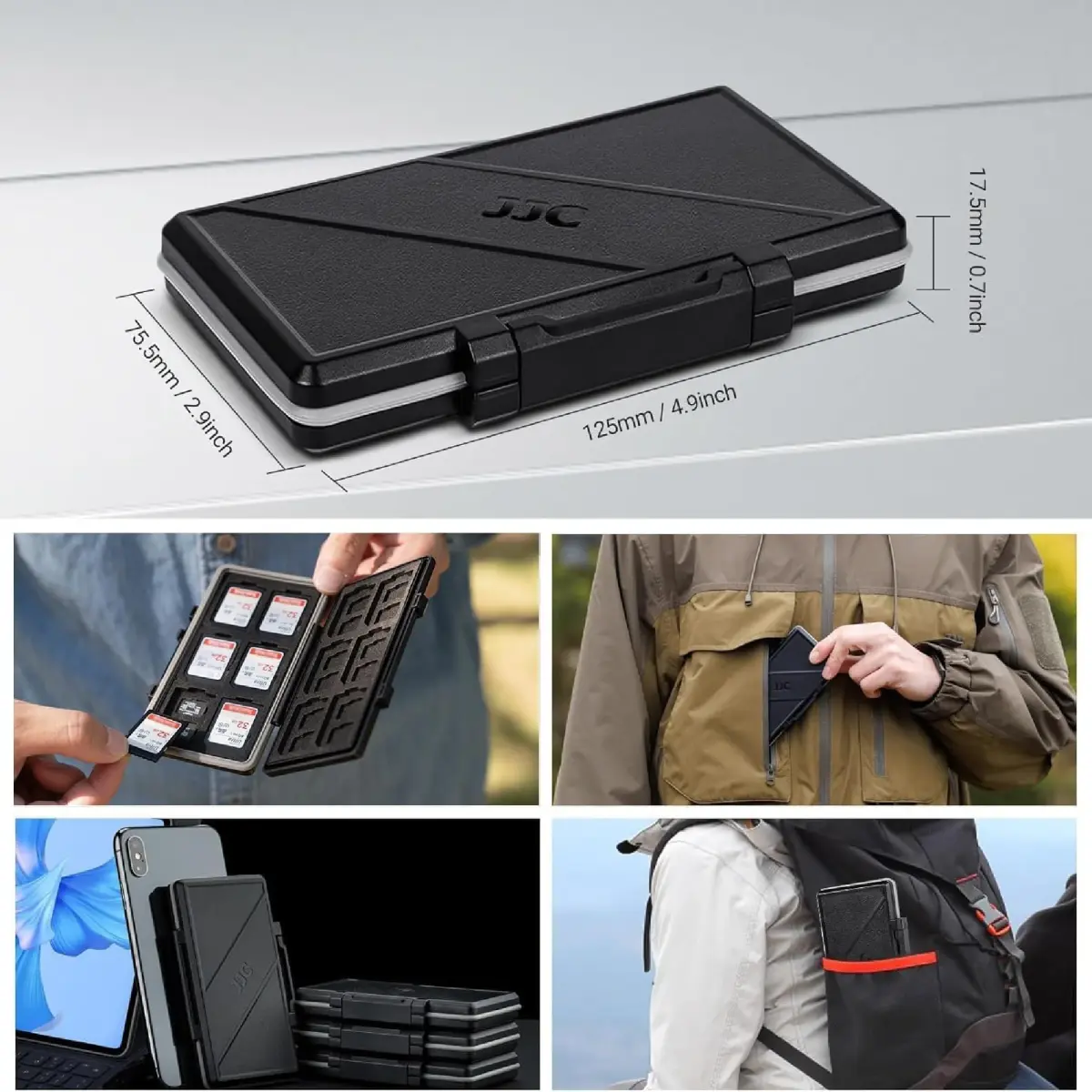 JJC 36-Slot Memory Card Case for 24 Micro SD & 12 SD Cards | Water-Resistant & Anti-Shock - view 6