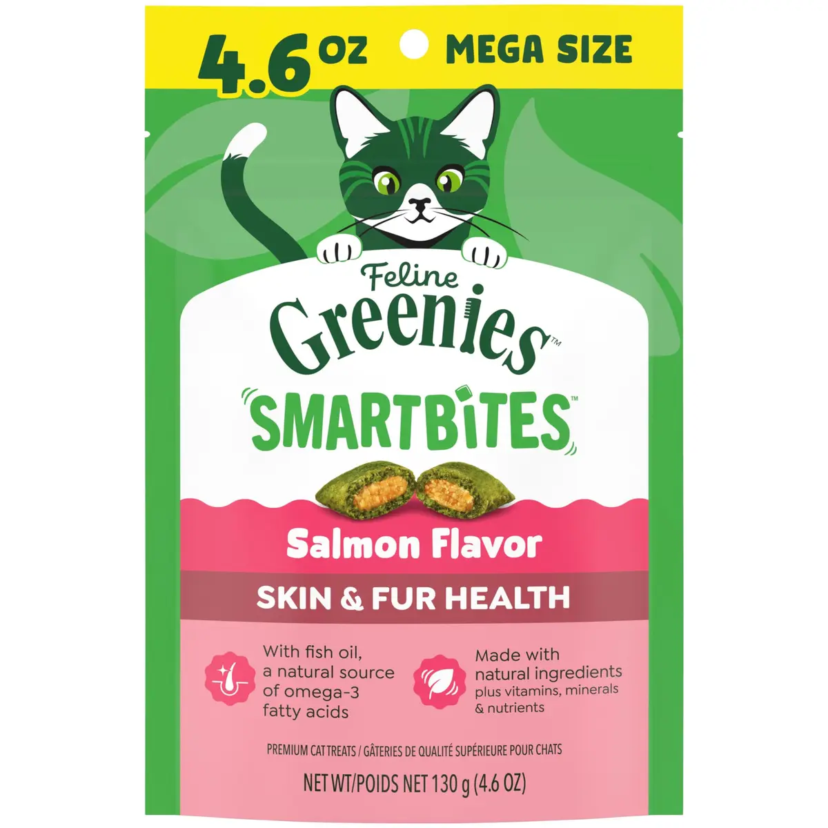 Greenies Feline Smartbites Skin & Fur Treats Salmon 4.6 oz | Omega-3 Support for Healthy Skin & Fur - main product image
