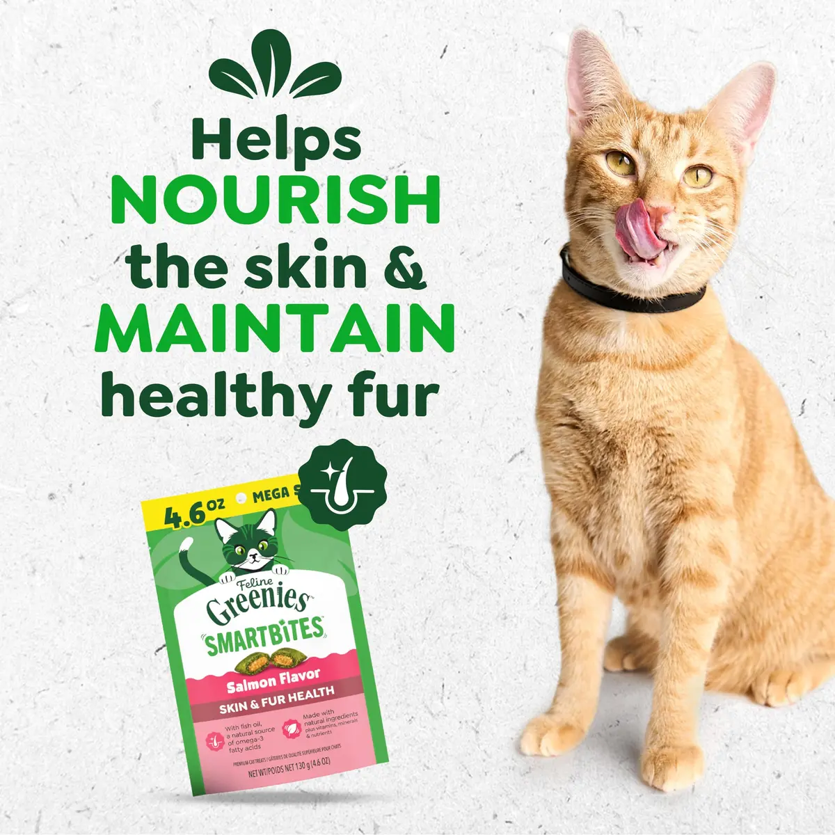 Greenies Feline Smartbites Skin & Fur Treats Salmon 4.6 oz | Omega-3 Support for Healthy Skin & Fur - view 2