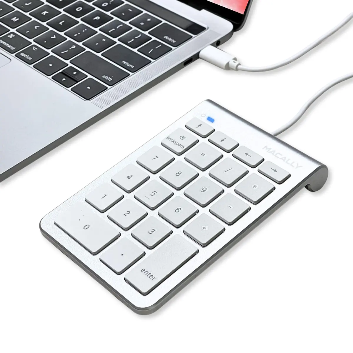 Macally USB C Wired Number Pad for Mac - 22 Keys, Type C Numeric Keypad, 18.3 cm (7.2 in) Length | Plug & Play for Laptop, MacBook Pro/Air, iMac, PC - Silver - main product image