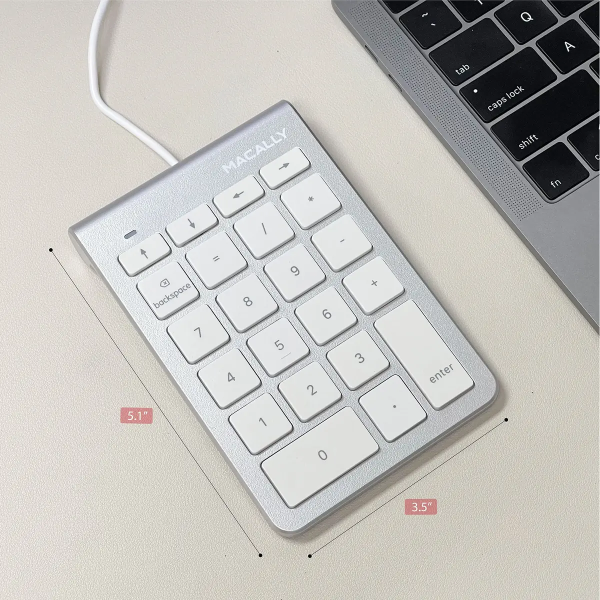 Macally USB C Wired Number Pad for Mac - 22 Keys, Type C Numeric Keypad, 18.3 cm (7.2 in) Length | Plug & Play for Laptop, MacBook Pro/Air, iMac, PC - Silver - view 7