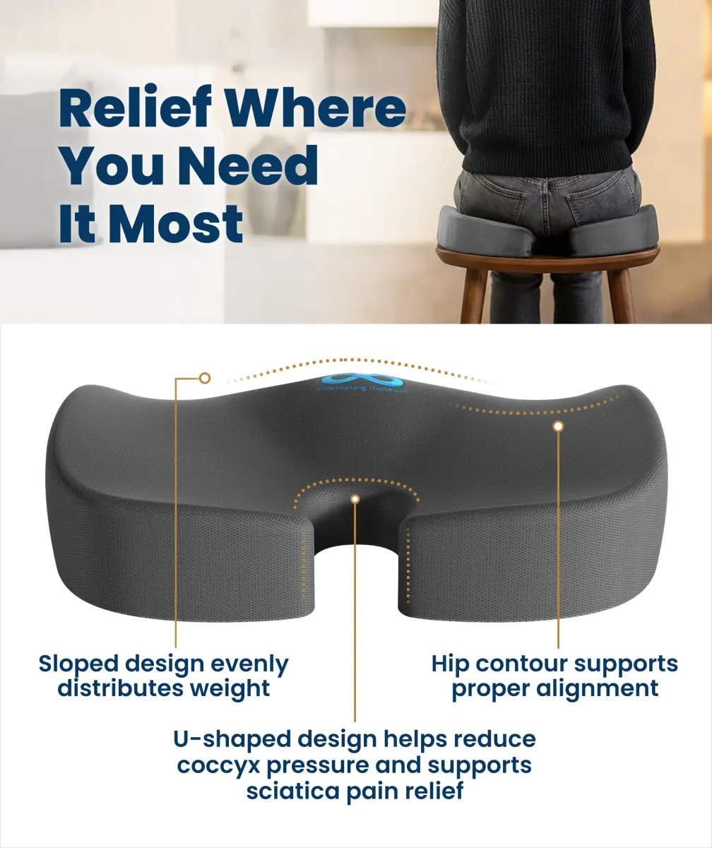 Everlasting Comfort Memory Foam Seat Cushion Large Gray | Doctor Recommended for Tailbone Pain Relief - view 3